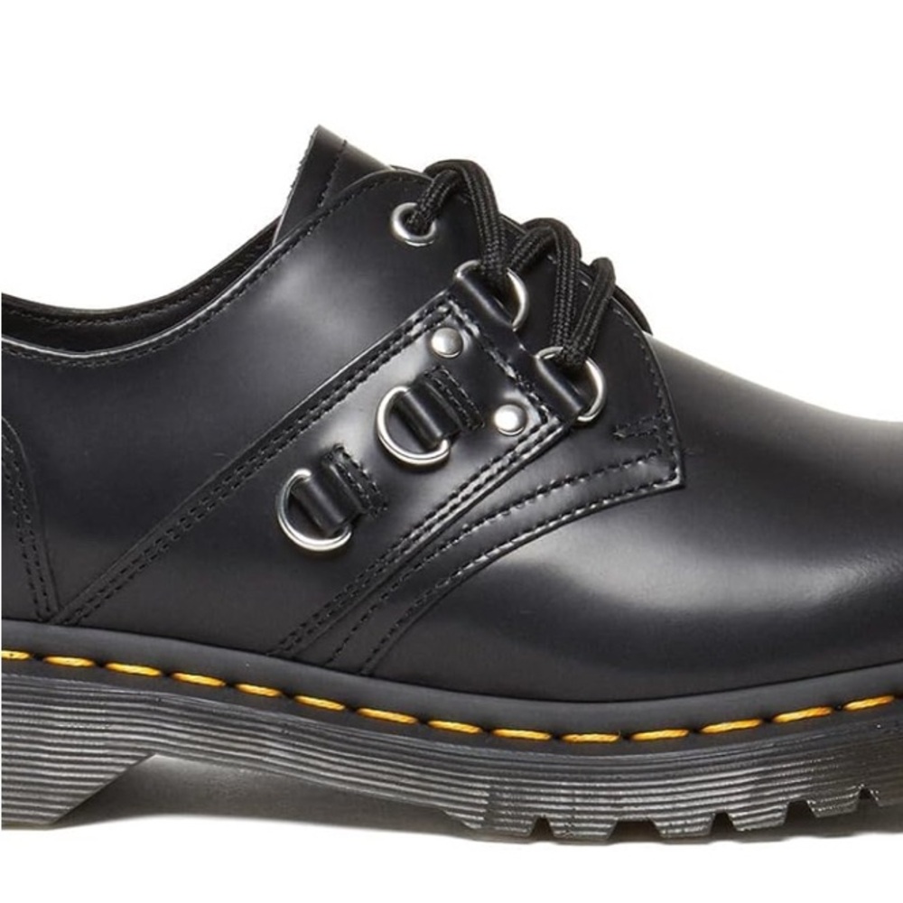 Dr. Martens Black Leather Lace-Up Women’s Shoes with Yellow Stitching - Picture 13 of 13